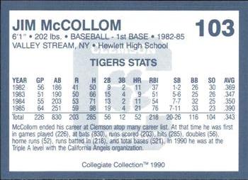 1990 Collegiate Collection Clemson Tigers #103 Jim McCollom Back