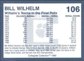 1990 Collegiate Collection Clemson Tigers #106 Bill Wilhelm Back