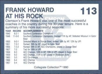 1990 Collegiate Collection Clemson Tigers #113 Frank Howard Back