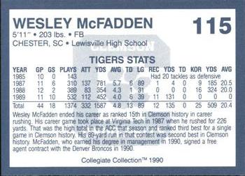 1990 Collegiate Collection Clemson Tigers #115 Wesley McFadden Back
