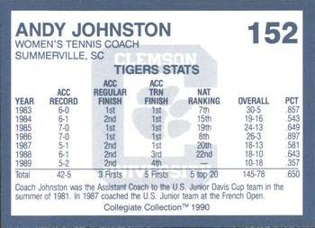 1990 Collegiate Collection Clemson Tigers #152 Andy Johnston Back