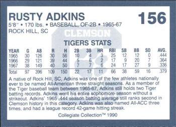 1990 Collegiate Collection Clemson Tigers #156 Rusty Adkins Back