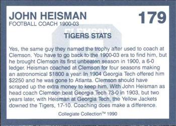 1990 Collegiate Collection Clemson Tigers #179 John Heisman Back