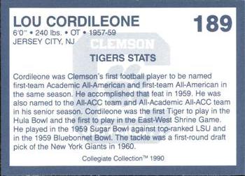 1990 Collegiate Collection Clemson Tigers #189 Lou Cordileone Back