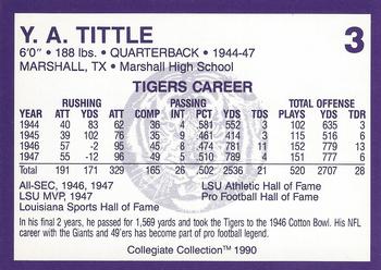 1990 Collegiate Collection LSU Tigers #3 Y.A. Tittle Back