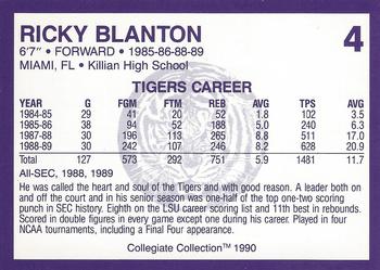 1990 Collegiate Collection LSU Tigers #4 Ricky Blanton Back
