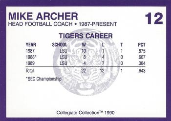 1990 Collegiate Collection LSU Tigers #12 Mike Archer Back