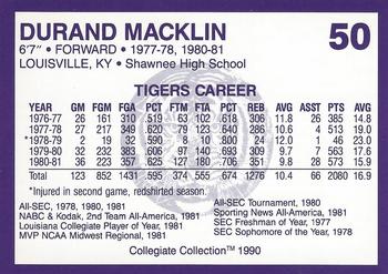 1990 Collegiate Collection LSU Tigers #50 Durand Macklin Back