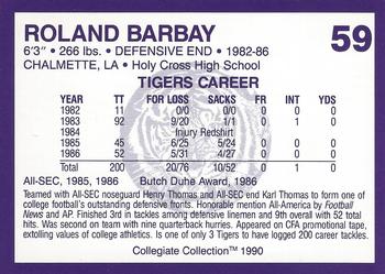 1990 Collegiate Collection LSU Tigers #59 Roland Barbay Back
