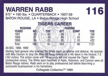 1990 Collegiate Collection LSU Tigers #116 Warren Rabb Back