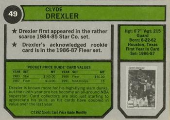 1992 SCD Sports Card Price Guide Monthly #49 Clyde Drexler Back