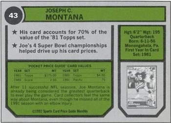 1992 SCD Sports Card Price Guide Monthly #43 Joe Montana Back