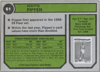 1992 SCD Sports Card Price Guide Monthly #61 Scottie Pippen Back