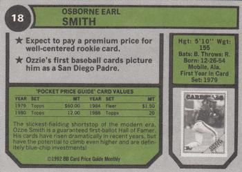 1992 SCD Sports Card Price Guide Monthly #18 Ozzie Smith Back