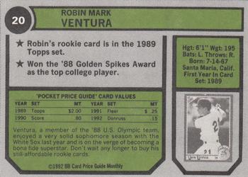 1992 SCD Sports Card Price Guide Monthly #20 Robin Ventura Back
