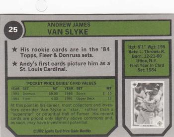 1992 SCD Sports Card Price Guide Monthly #25 Andy Van Slyke Back