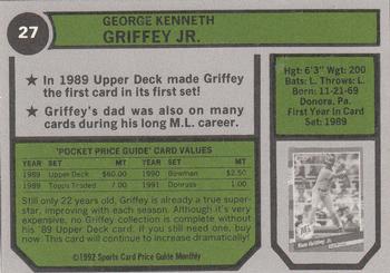 1992 SCD Sports Card Price Guide Monthly #27 Ken Griffey Jr. Back