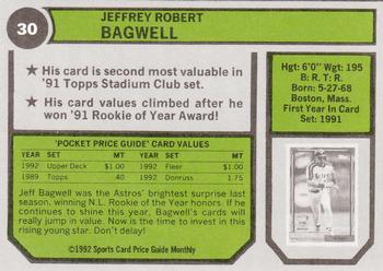 1992 SCD Sports Card Price Guide Monthly #30 Jeff Bagwell Back