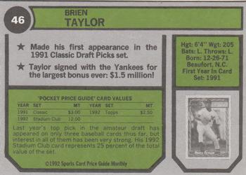 1992 SCD Sports Card Price Guide Monthly #46 Brien Taylor Back