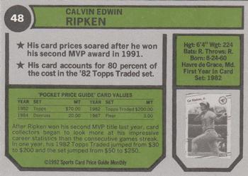 1992 SCD Sports Card Price Guide Monthly #48 Cal Ripken Jr. Back