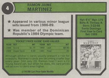 1992 SCD Sports Card Price Guide Monthly #4 Ramon Martinez Back