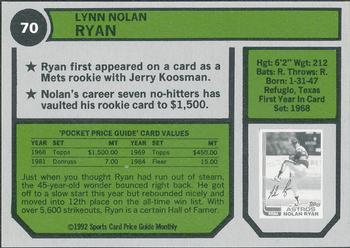 1992 SCD Sports Card Price Guide Monthly #70 Nolan Ryan Back