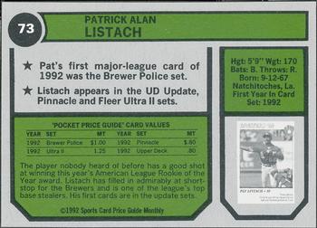 1992 SCD Sports Card Price Guide Monthly #73 Pat Listach Back