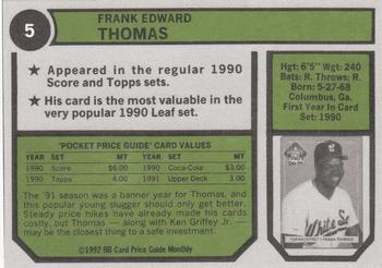 1992 SCD Sports Card Price Guide Monthly #5 Frank Thomas Back