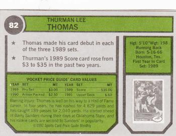 1992 SCD Sports Card Price Guide Monthly #82 Thurman Thomas Back