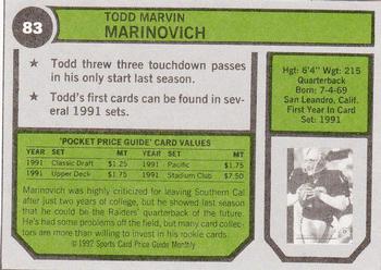 1992 SCD Sports Card Price Guide Monthly #83 Todd Marinovich Back