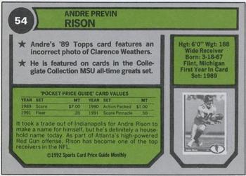 1992 SCD Sports Card Price Guide Monthly #54 Andre Rison Back