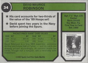 1992 SCD Sports Card Price Guide Monthly #34 David Robinson Back