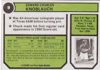 1992 SCD Sports Card Price Guide Monthly #9 Chuck Knoblauch Back