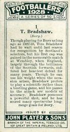 1928-29 Player's Footballers #1 Tom Bradshaw Back