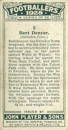 1928-29 Player's Footballers #8 Bert Denyer Back