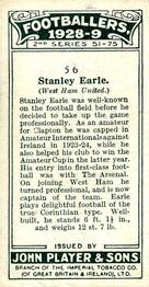 1928-29 Player's Footballers #56 Stanley Earle Back