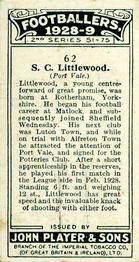 1928-29 Player's Footballers #62 Stewart Littlewood Back