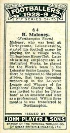 1928-29 Player's Footballers #64 Bob Maloney Back