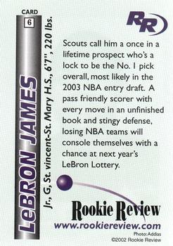 2002 Rookie Review #6 LeBron James Back