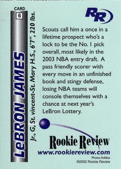 2002 Rookie Review #6 LeBron James Back