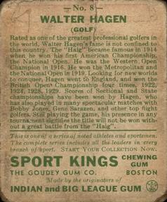 1933 Sport Kings (R338) #8 Walter Hagen Back