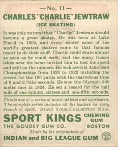 1933 Sport Kings (R338) #11 Charles Jewtraw Back