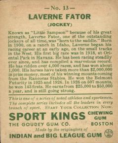 1933 Sport Kings (R338) #13 Laverne Fator Back