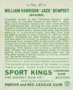 1933 Sport Kings (R338) #17 Jack Dempsey Back