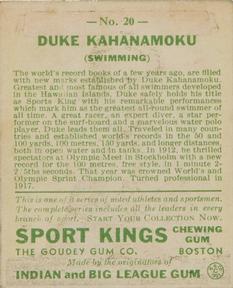 1933 Sport Kings (R338) #20 Duke Kahanamoku Back