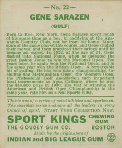 1933 Sport Kings (R338) #22 Gene Sarazen Back
