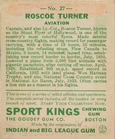 1933 Sport Kings (R338) #27 Roscoe Turner Back