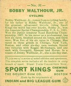 1933 Sport Kings (R338) #31 Bobby Walthour Jr. Back