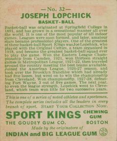 1933 Sport Kings (R338) #32 Joe Lapchick Back