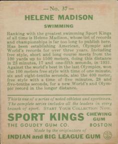 1933 Sport Kings (R338) #37 Helene Madison Back